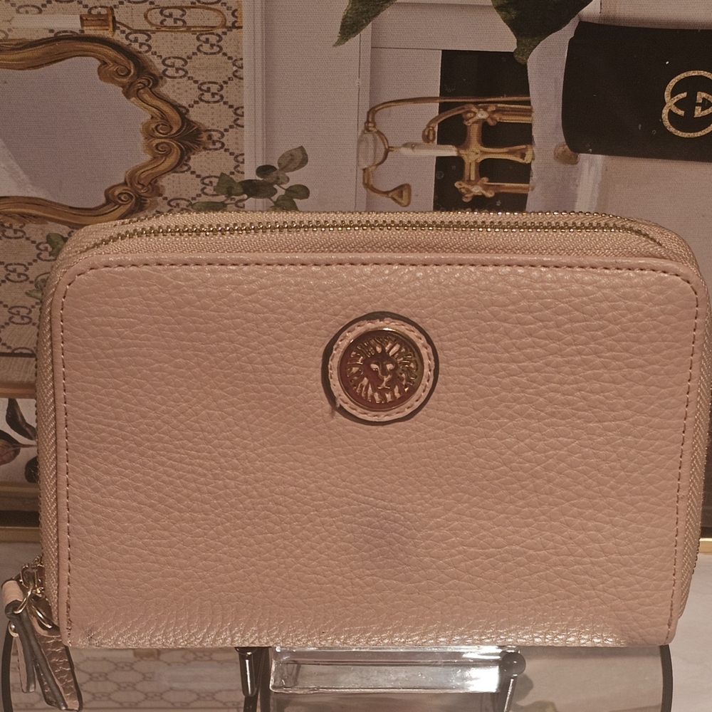 Annie Klein Blush  Pink Leather Double Zipper Wallet
